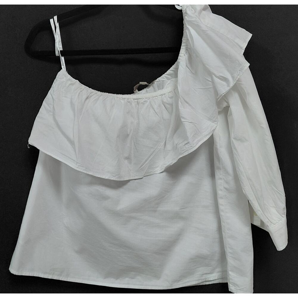 LOFT One Shoulder Cotton Top White Solid Knit Long Sleeve Women Size M
